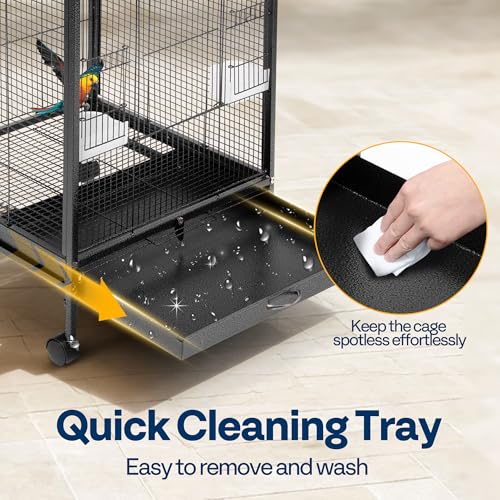 VIVOHOME 30 Inch Height Wrought Iron Bird Cage with Rolling Stand for Parrots Conure Lovebird Cockatiel Black - Image 5