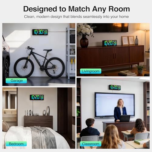 Tempospark WiFi Digital Clock 12", Digital Wall Clock WiFi Sync for Bedroom, Living Room, Classroom, WiFi Clock with Remote Control, Timer, Dual Alarms, Dimmer, Auto DST, Volume Control (Colorful) - image 9
