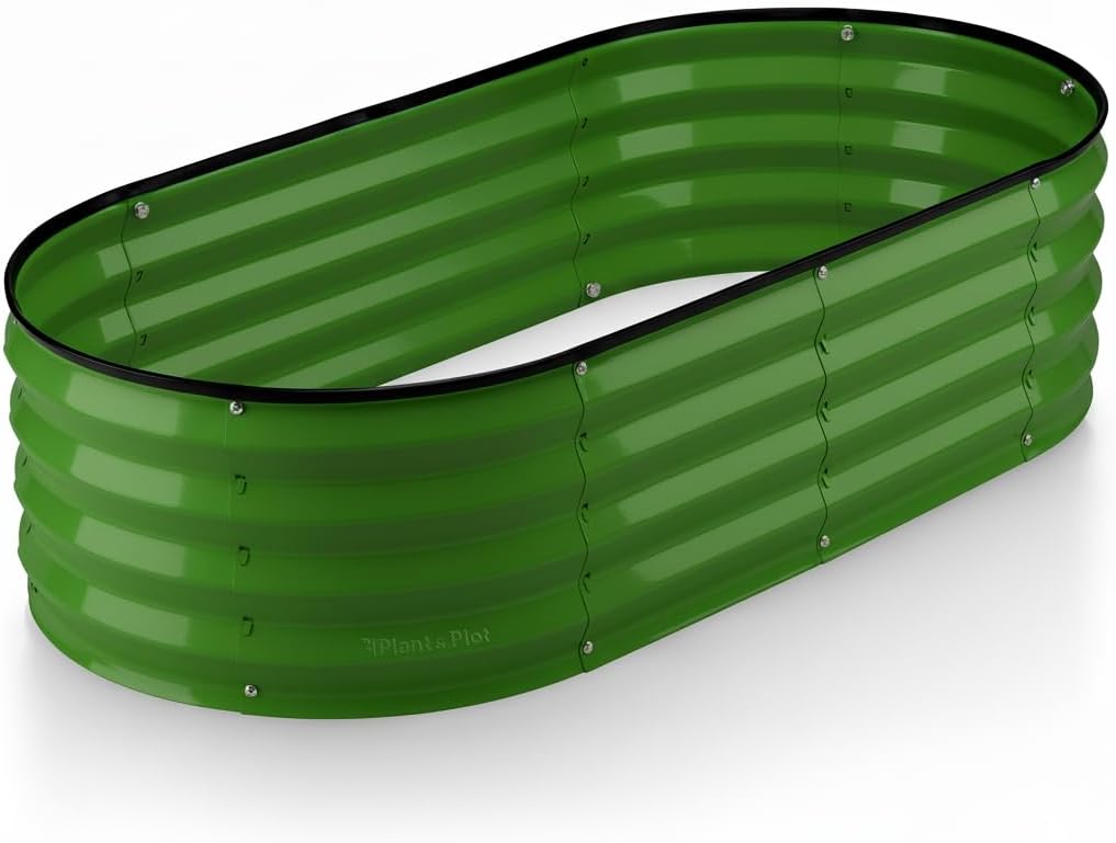 Plant & Plot Galvanized Raised Garden Beds Outdoor // 4×2×1 ft Planter Raised Beds for Gardening, Vegetables, Flowers // Large Metal Garden Box (Black) // Patented Tool-Free Design