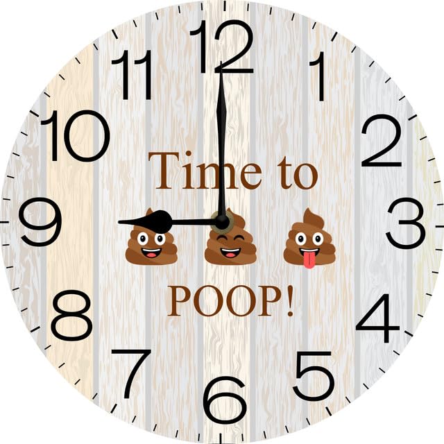 Geroclonup Time To Poop - Reloj divertido para baño, humor, regalos de cumpleaños para hombre, regalos de broma, regalos de San Valentín, 25 x 25 cm, reloj de pared redondo de madera, silencioso, sin