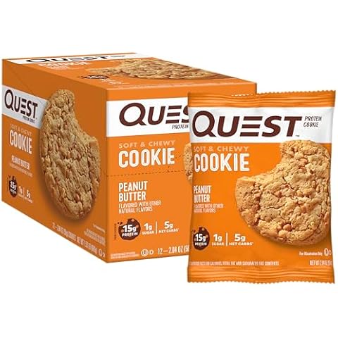 Quest Nutrition Peanut Butter Protein Cookie, 1g Sugar, 15g Protein, 5g Net Carbs, 12 Count Cover