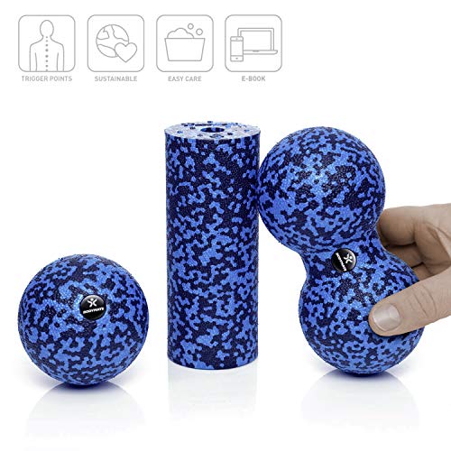 BODYMATE Faszien MINI-SET Schwarz-Blau - Mini-Faszien-Rolle L15xD6cm, Ball D8cm und Duo-Ball D8cm im Set