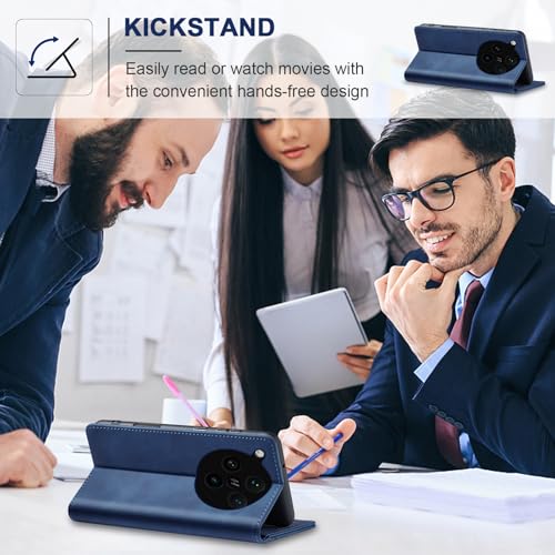 Image of Jasonyu Case for Oppo Find X8 Pro Leather Wallet Flip Cover with Card Holder,Kickstand, Magnetic Closure,TPU Shockproof Phone Case Compatible with Find X8 Pro (Blue)