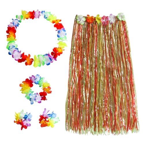 TUONYIS 5 Pièces Hawaiian Hula Jirt Costume Ensemble,Garland Bandbands Colliers Bracelets Murts d'herbe,Hawai Tropical Anniversaire Decoration pour la Plage...