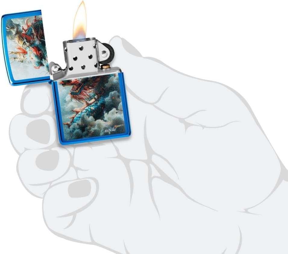 Encendedor Zippo con grabado personalizado Dragon azul miniatura 4