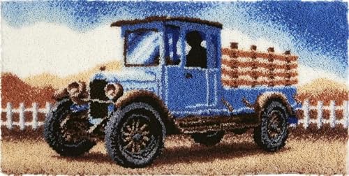 Kit tapis de camion vintage bleu à fabriquer pour cadeau créatif