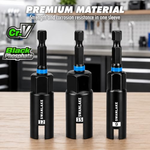 Image of 3-Piece Wing Nut Driver Set, 9mm, 12mm, 15mm, 1 /4 Inch Hex Shank Power Nuts Driver Bit, Wing Nut Socket for Eye Bolt, Hook Bolt Installation, Wire Twisting