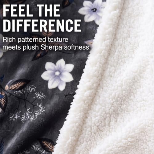 Image of BSB HOME Premium Flannel Fleece Blanket with Sherpa Reverse, 280 GSM Soft Plush Reversible Floral Blanket, Warm Cozy Winter Blanket for Bed, Sofa & Couch, 90 x 100 Inches (228 x 254 cm) - Slate Grey
