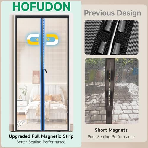 Image of HOFUDON Upgraded Magnetic Screen Door Mesh, Full Strip Magnets, Heavy Duty Fiberglass Mesh, Door Screen Magnetic Closure for Single Door Size 32 x 80 Inch, Screen Door Size 35 x 82 Inch Black