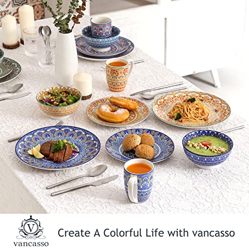 Vancasso 16 Pieces Porcelain Dinner Set For 4 - Mandala Dinnerware Dish Set Artisanal Pieces With 10.5In Dinner Plate, 8In Dessert Plate, 6In Bowl And 13Oz Mugs #TOP3