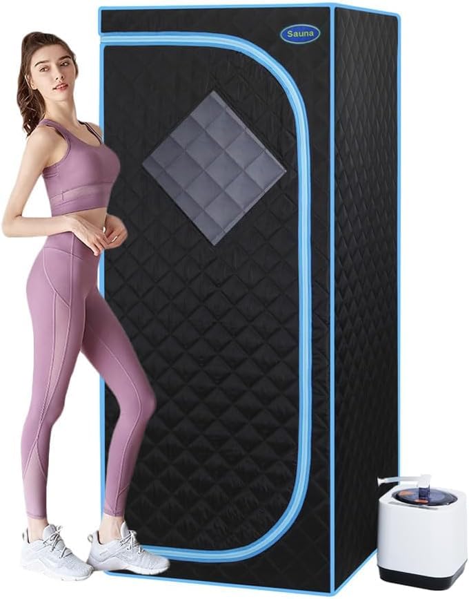 Portable Household Steam Sauna Tent–Personal Home Spa, with Steam Generator, Remote Control, Foldable Chair, Timer and PVC Pipe Connector Easy to Install.Fast Heating