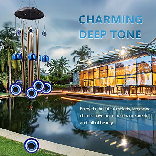 Image of Blue Evil Eye Amulet Wind Chimes Bells Outdoor Decor,Metal Windchimes for Garden Patio Backyard Home Decor.