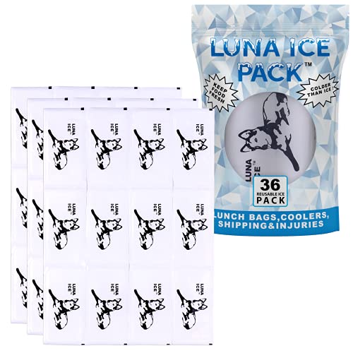 Luna Ice Packs Dry Ice - 36 ice Packs for Lunch Boxes - Dry Ice for Shipping Frozen Food - Ice Packs for Injuries - Dry ice Packs for Coolers - Cold Packs for Kids and Work Lunch - Long Lasting