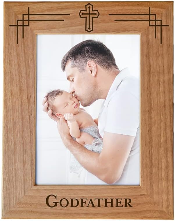 Godfather Gift from Godchild - Godfather with Cross Picture Frame, Godfather Engraved Natural Wood Picture Frame, Baptism Gifts, Religious Catholic Gifts, Thank You Gifts,Fits 4x6 Vertical Portrait
