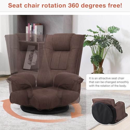 Image of Ergonomic Swivel Floor Gaming Chair with Armrests & Side Pockets, 6-Position Reclining Sofa Bed, Foldable Padded Lounger with Thick Cushion & Lumbar Support for Esports, Reading, TV Watching (Brown)