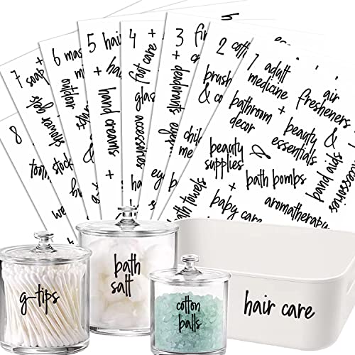 153 Badezimmer Etiketten, v2croft schwarzer Skript Text auf klarem Vinyl Beaty, Make-up Aufkleber, Badezimmer Organisation Etiketten für Gläser Kanister für Aufbewahrungsbehälter, Korb (wasserdicht) Cover