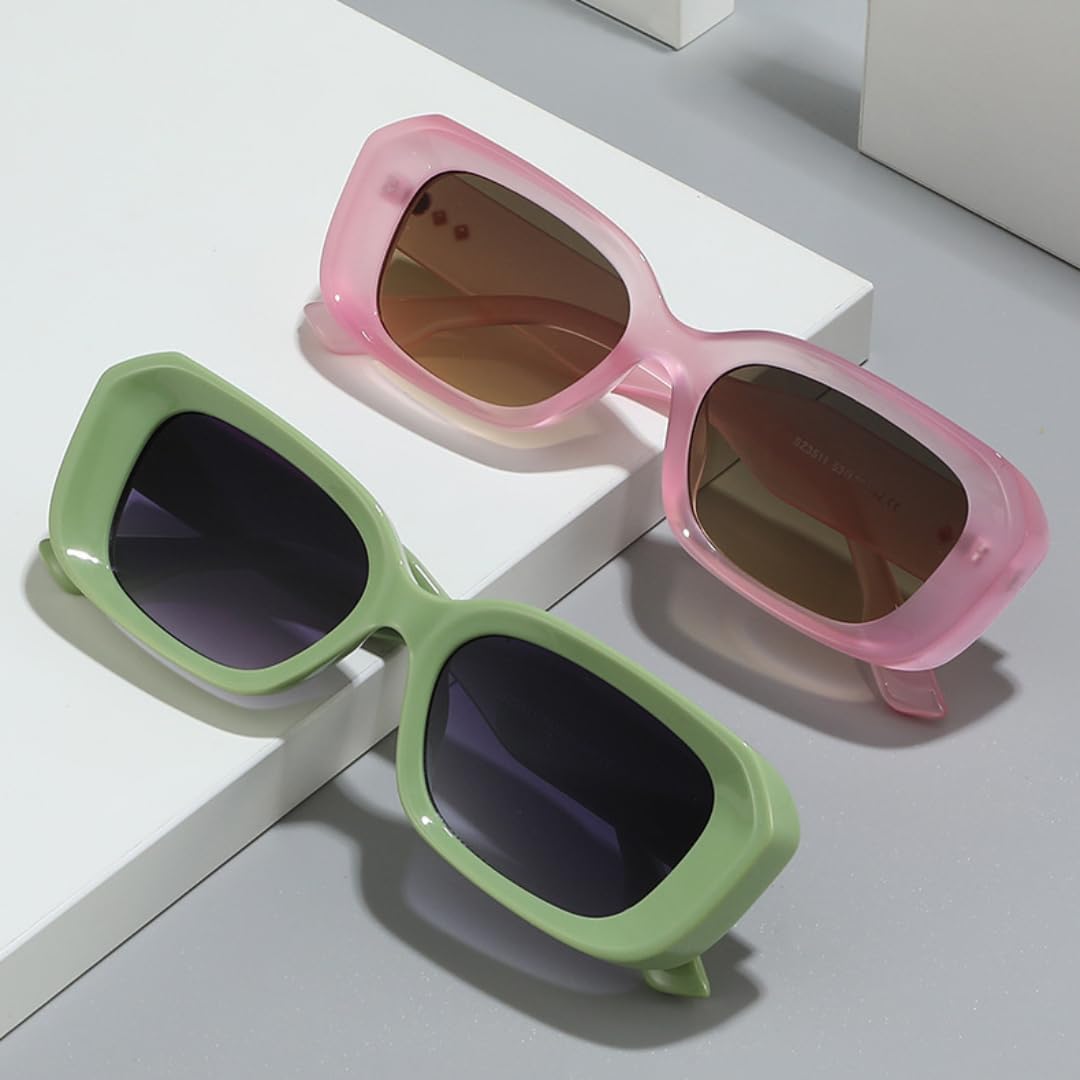 Retro Square Sunglasses Men Fashion Gradient Shades Uv400 Women Trending Rivets Green Pink Sun Glasses image 3