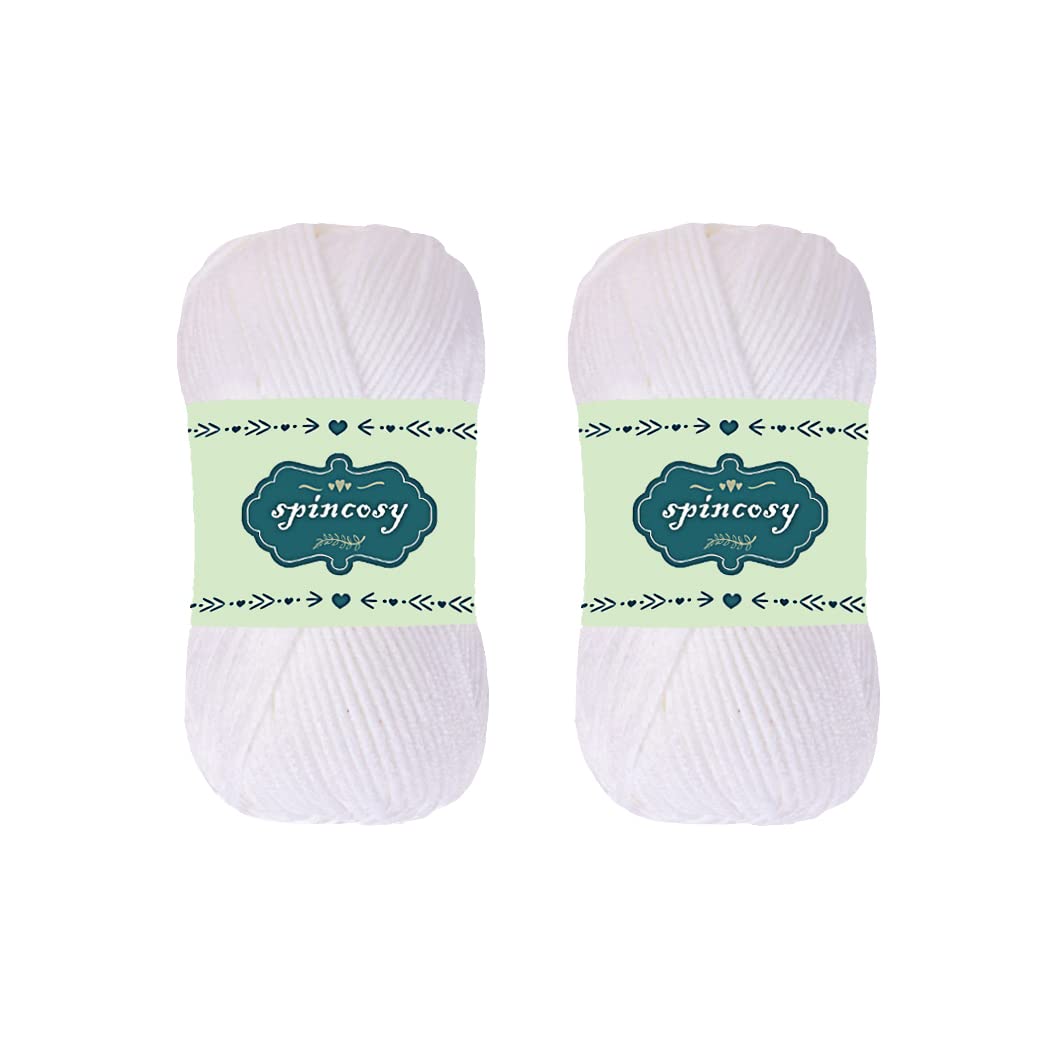 2 Skeins Soft Crochet Yarn, 100g 280 Yards Assorted Colors 4ply Acrylic Yarn,Yarn for Crochet & Hand Knitting by spincosy (White)