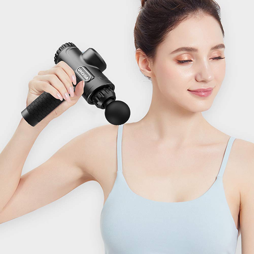 Pistola De Masaje, Dispositivo De Masaje Portátil con 5 Cabezales De Masaje, 5800 RPM 45DB 2500mAh Pistola De Fascia Ajustable De 4 Velocidades con 4 Cabezales De Masaje, Pantalla De Control LCD