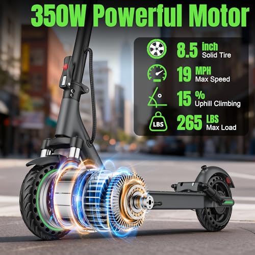 Image of VOLPAM Electric Scooter with 8.5 inch /10 inch Solid Tire, 350W /500W Powerful Motor & 19 /22 MPH Top Speed, 16-28 Miles Long Range, Folding E Scooter Choice