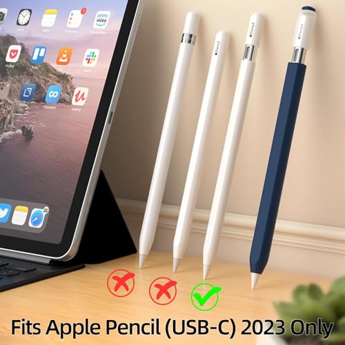 Image of Pencil Case for Apple Pencil (USB-C) 3rd Generation Silicone Protective Cover Sleeve, Supports Magnetic Attachment 3rd Gen (Navy Blue)