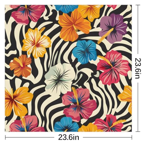 Tropical Flower Zebra Silk Feeling Scarf Head Scarf for Women 23.6 x 23.6 Inch Neckerchief Lightweight Square Scarves Bandana Hair Wrap for Sleeping2