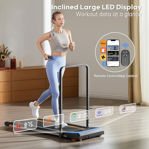 HitGo Walking Pad Treadmill, Under Desk Treadmill for Home Office, Portable Treadmills with Handle Bar, 2 in 1 Foldable Walking Pad Treadmill with Remote Control, App, and LED Display - Thumbnail 7