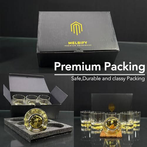 Image of Melbify Gold Opera Whiskey Glass Gift Set | 6 pcs Set | 300 ml | Premium Packing | Gift Box | Gold-Bottomed | Imported | Luxurious | Ideal for Wedding Gifts, Anniversary, VIP and Corporate Gifts