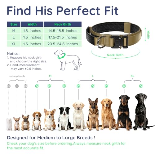 Image of Premium Tactical Dog Collar - Adjustable Military Heavy Duty Dog Collar for Medium Large Dogs - Durable Metal Buckle Dog Collar with Leather Control Handle and Soft Comfortable Padding