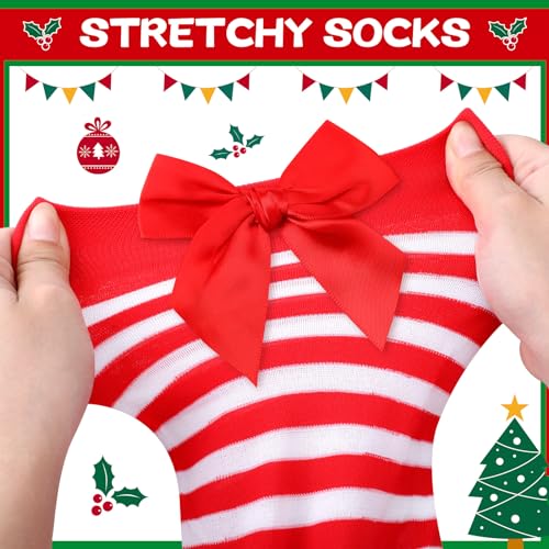 4 Pair Women Plus Size Christmas Striped Socks Over Knee High Socks Thigh High Stockings for Christmas2