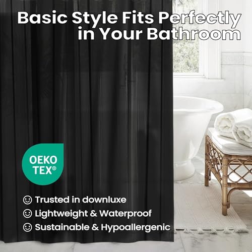 Image of downluxe Shower Curtain Liner, PEVA Plastic Shower Liner with 3 Magnets, 72 inch x 72 inch Waterproof Bathroom Curtain, Black, 1 Pack