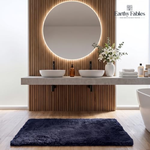 Image of Earthy Fables Plush Microfiber Bath Mat, Quick Dry, Anti-Skid, Water Absorbent, Non-Slip, Machine Washable Floor Rug, Shower Mat, Door Mat for Bathroom, Bedroom, 75 x 45 cm - Navy