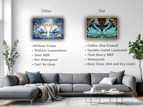 Image of Vastu Swan Pair Photo Frame, Gold, Slim, Sparkle Coated Lamination, for Living Room and Office, 18x24 Inch 53002