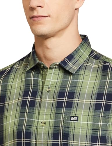 Image of The Indian Garage Co Men Slim Fit Checkered Full Sleeves Spread Collar Casual Shirt