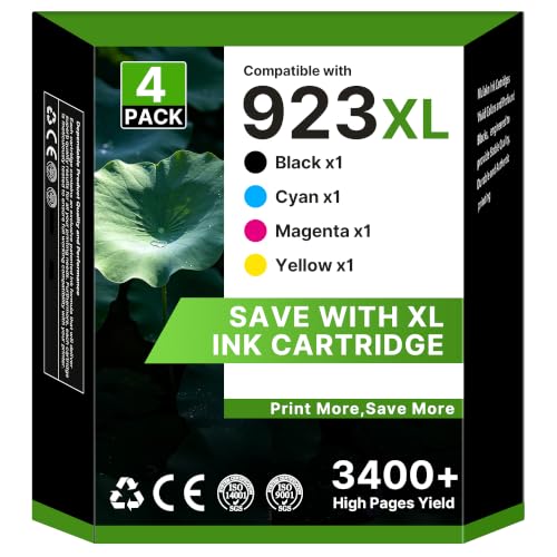 Image of 923XL 923 8130e Ink Cartridges Combo Pack for HP 923XL 923e Replacement | 923 Ink Cartridges for HP Printers OfficeJet Pro 8130e 8135e 8138e 8139e 9130 8122e 8120 8124e 8125e 8132e, B /C /M /Y with Chip