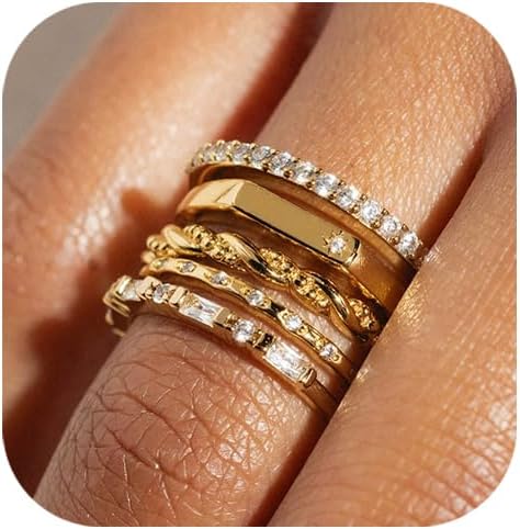 Gold Rings for Women Non Tarnish, 14k Gold Plated Dainty Stacking Cubic Zirconia Thumb Rings, Gold Knuckle Women Rings Set Jewelry Size 5-10
