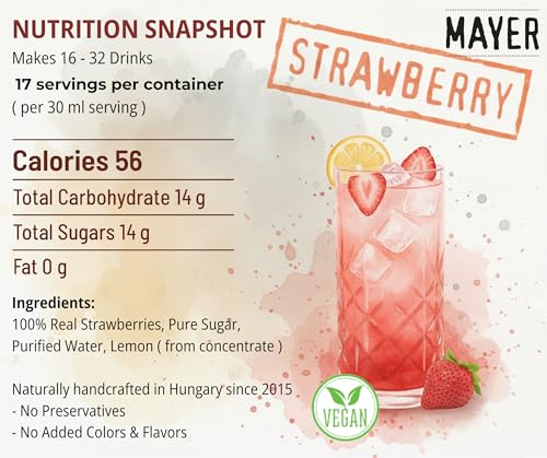 Image of Mayer Strawberry Syrup for Drinks and Cocktails, Made with Real Fruit | No artificials. For strawberry coffee, lattes, matcha, lemonade, cocktails, dessert.
