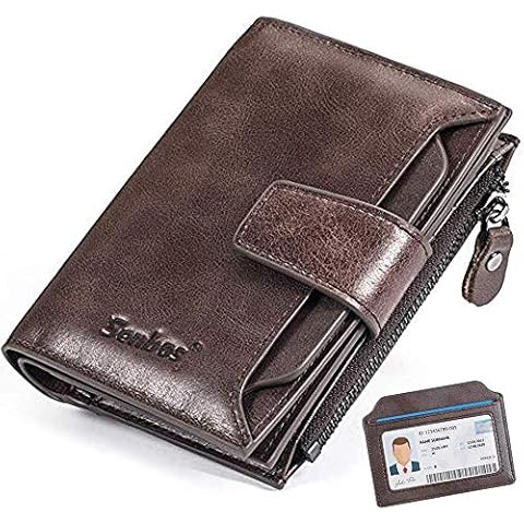 Senbos Geldbörse Herren RFID Schutz Echtem Leder Geldbeutel Vertikale mit 18 Kartenschlitz, 1 Reißverschluss-Münztasche und 1 Abnehmbarem ID Kartenhalter, Geschenk für Vatertag Cover