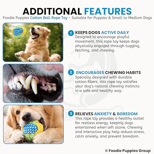 Image of Foodie Puppies Dog Rope Ball Toy for Dogs and Puppies | Pure Cotton, Strong Braided and Chew Safe Rope Toy | Teething, Chewing, Fetching, and Playing (Color May Vary)