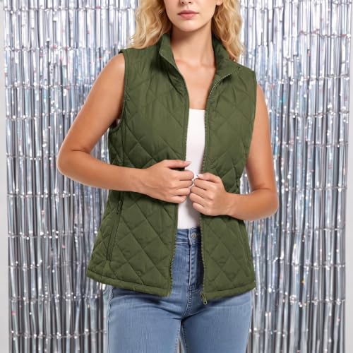 Quilted Vest Women Diamond Pattern Stand Collar Sleeveless Puffer Outerwear - image 3