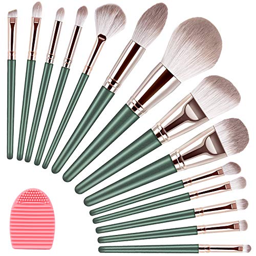 DANVCCAL Makeup Brushes, 14+1Pcs Professional Makeup Brush Set, Advanced Plant Fiber And Solid Wood Brush Handle, Foundation Loose Powder Blush Eye Shadow Brush Kit, With Makeup Brush Cleaning Mat