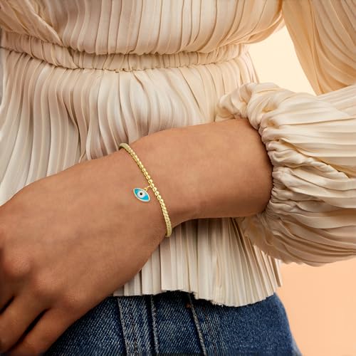 Pure Collection by Ross-Simons Italian 3mm 18kt Gold Vermeil Bead Stretch Bracelet With Evil Eye Charm2