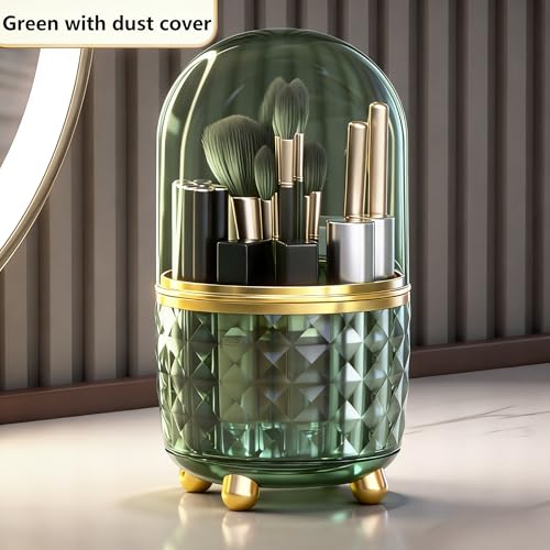 Image of GOTOBA 360 Rotating Pencil Holder for Desk, Makeup Brush Holder with 6 Slots, Desk Organizer for Writing Utensil, Office and School Supplies (Green with cover)