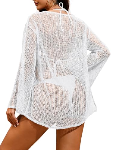 Image of Lilosy Sexy Crochet Sheer Kaftan Caftan Beach Dress Bathing Suit Swim Coverup Summer Vacation Outfits One Piece