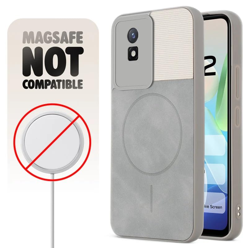 Image of Bintage case Macc-Safe Design Hard Light Weight Back Case | Soft Border Camera Protect | Dual PU Leather Finish Back Cover Compatible for Vivo Y02 / Vivo Y02T - White & Grey