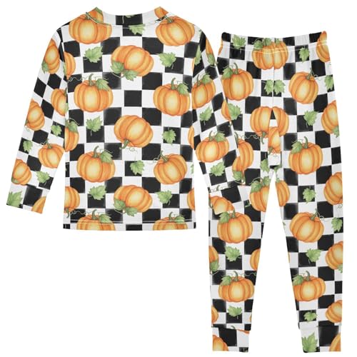 Pajama Sets Long Sleeve Pumpkin Pattern Checkerboard Soft Comfy Sleepwear 2 Piece PJS 3-8T3