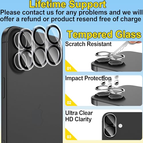 Image of 4youquality Camera Lens Protector for iPhone 17, iPhone 16 and iPhone 16 Plus, 9H Tempered Glass, Anti-Scratch, Case-Friendly, 3-Pack