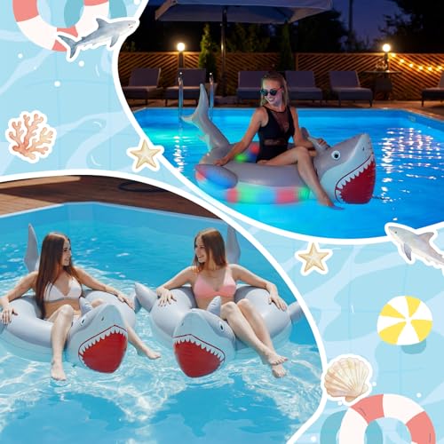 Teyva Daily Shark Inflatable Pool Float with Lights Solar Powered Shark Pool Floaties for Adults 67" Large Swim Tube Ring LED Glow in The Dark Swim Float for Summer Water Beach Lounge Party Supplies - image 6