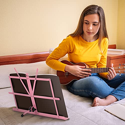 Image of CAHAYA Folding Sheet Music Stand & Desktop Book Stand 2-EN-1 Music Stand with Adjustable Height 70-138 cm Includes Carry Bag Pink Model CY0204-1