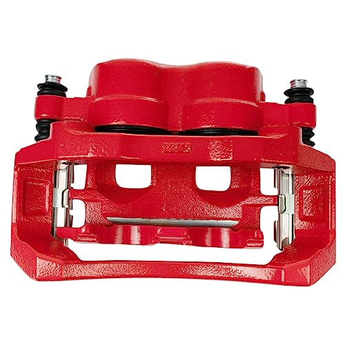 Image of TRQ Front Left Right Brake Caliper w /Bracket Performance Red Driver